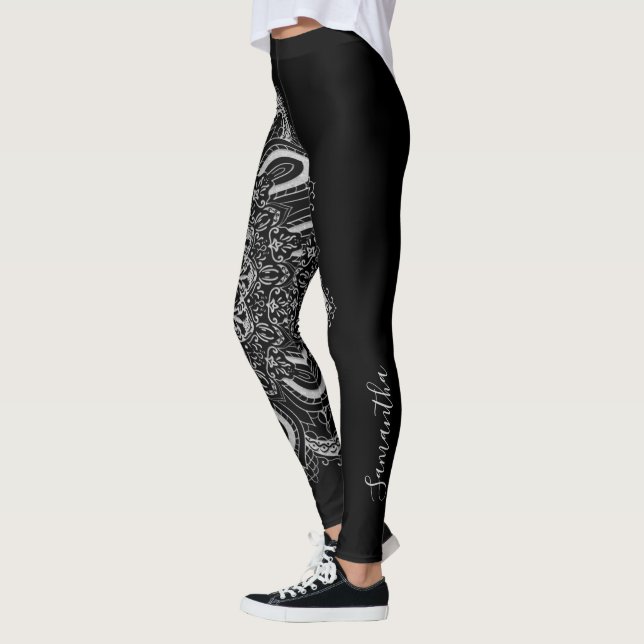 Elegant Personalized Silver Black Leggings (Left)