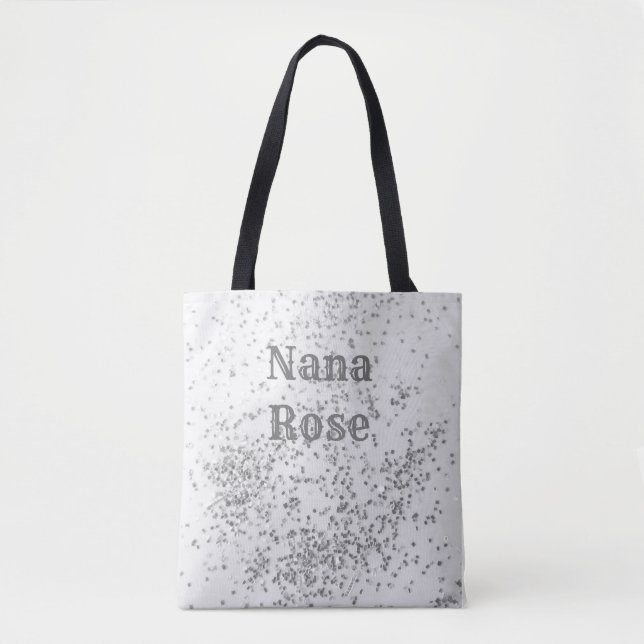 Elegant Personalized Silver Confetti Tote Bag (Front)