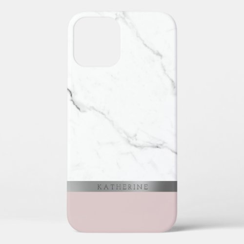Elegant personalized silver white marble iPhone 12 case
