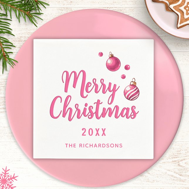 Elegant Personalized Simple Pink Merry Christmas Napkins (Creator Uploaded)