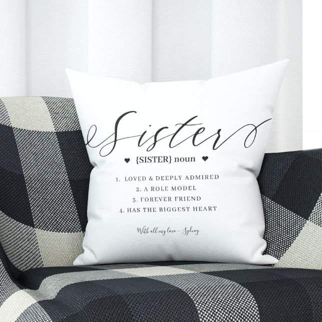 Elegant Personalized Sister Definition Keepsake Throw Pillow (Creator Uploaded)