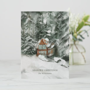 Elegant Personalized Snowy Cabin Christmas Card