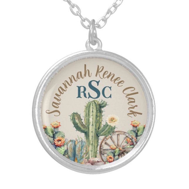 Elegant Personalized Southwest Style Monogram Name Silver Plated Necklace (Front)