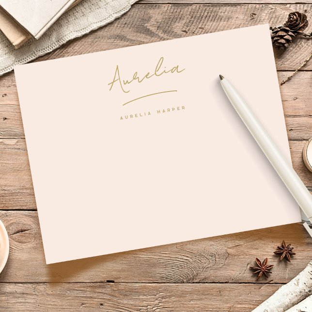 Elegant Personalized Stationery Blush Pink Gold Note Card (Creator Uploaded)