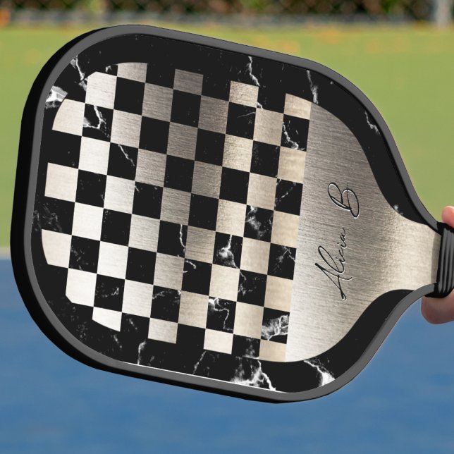 Elegant Personalized Steel and Dark Marble Carbon Fiber Pickleball Paddle (Creator Uploaded)