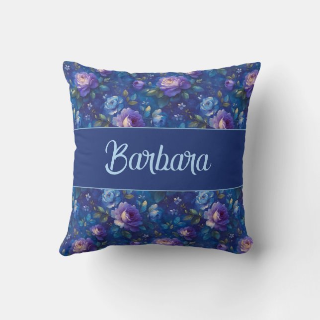 Elegant Personalized Stylish Romantic Floral Chic Throw Pillow (Back)