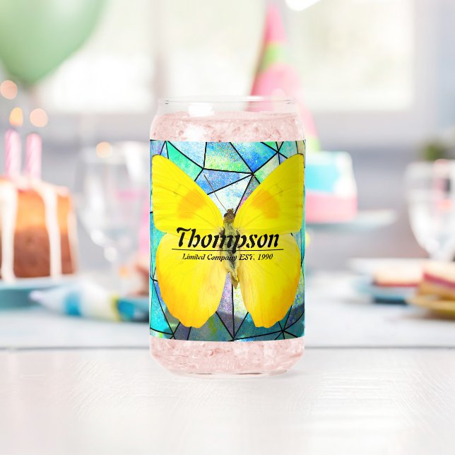 Elegant personalized summer bright geometric Blue Can Glass (Insitu (Birthday))