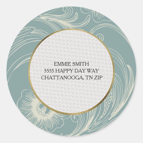 Elegant Personalized Teal White Floral Address Classic Round Sticker