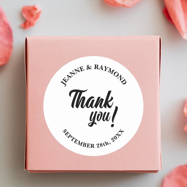Elegant Personalized Thank You Wedding Favor Classic Round Sticker (Creator Uploaded)