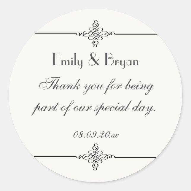 Elegant Personalized Thank You Wedding Sticker (Front)