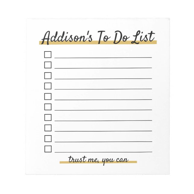 Elegant Personalized To do list Notepad (Front)