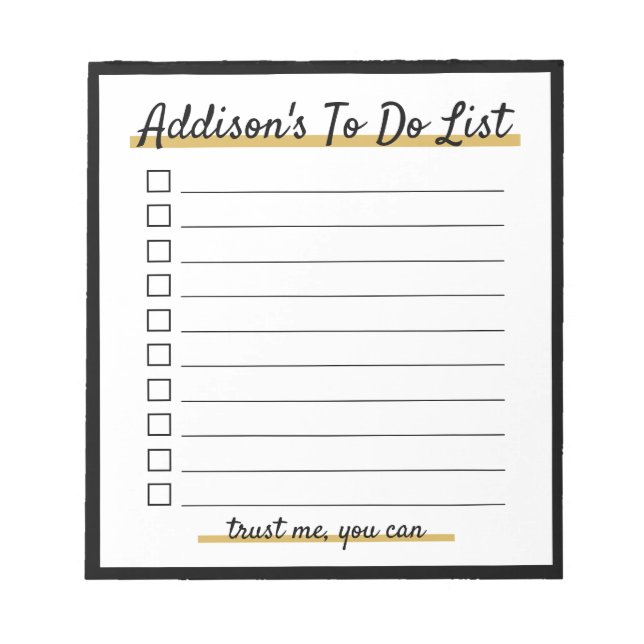 Elegant Personalized To do list Notepad (Front)