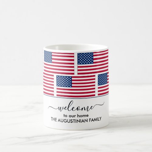 Elegant Personalized USA AMERICAN FLAG Welcome Coffee Mug