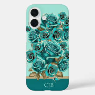 Elegant Personalized Vintage Teal Rose iPhone 16 iPhone 16 Case