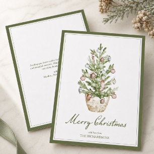 Elegant Personalized Watercolor Christmas Tree Holiday Card