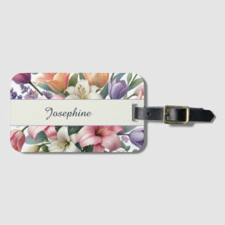 Elegant Personalized Watercolor Floral Pink Orange Luggage Tag