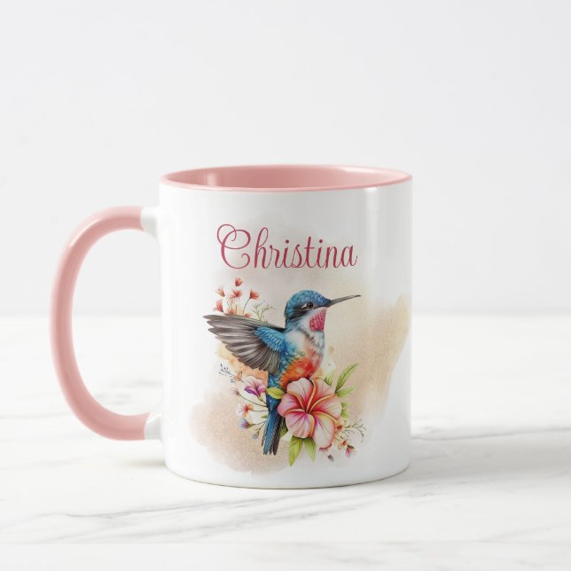 Elegant Personalized Watercolor Hummingbird  Mug (Left)