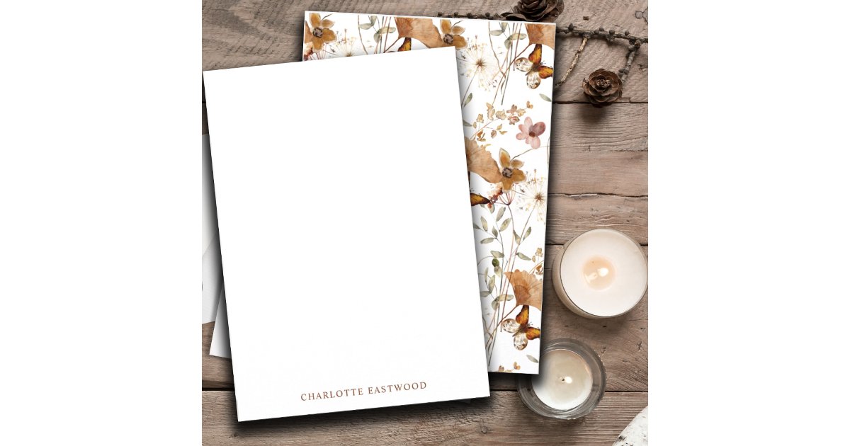 Elegant Personalized Watercolor Wildflowers Note Card | Zazzle