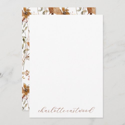 Elegant Personalized Watercolor Wildflowers Script Note Card