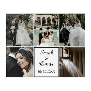 Elegant Personalized Wedding 5 Photo Collage Acrylic Print