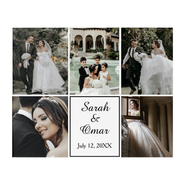 Elegant Personalized Wedding 5 Photo Collage  Acrylic Print (Front)