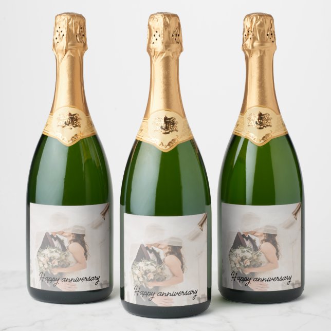Elegant Personalized Wedding Anniversary Photo   Sparkling Wine Label (Bottles)