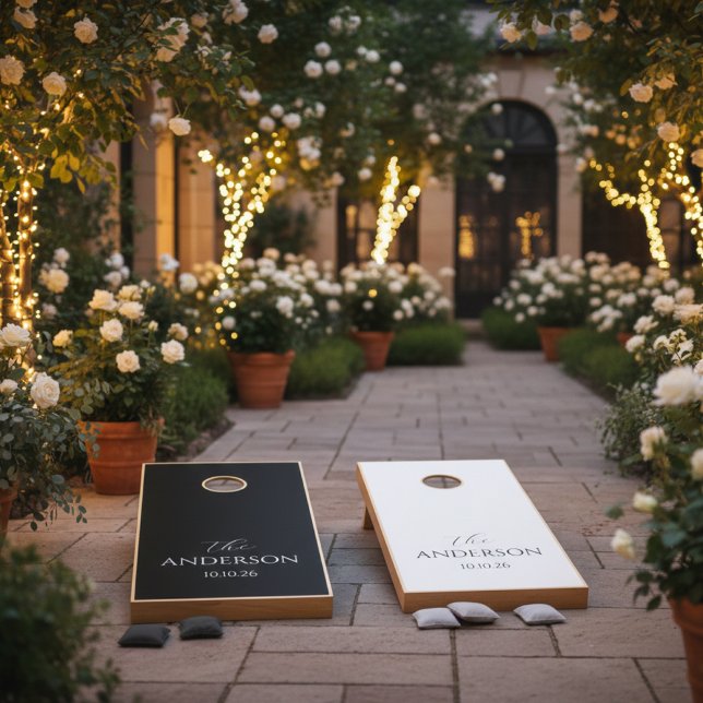 Elegant Personalized Wedding black & white  Cornhole Set (Creator Uploaded)