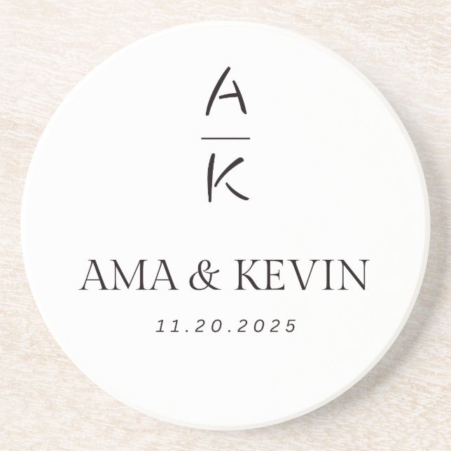 Elegant Personalized Wedding Coaster – Custom Mono (Front)