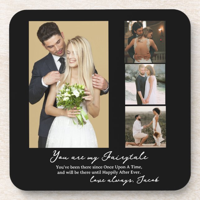 Elegant Personalized Wedding Day Photo Collage  Beverage Coaster (Front)