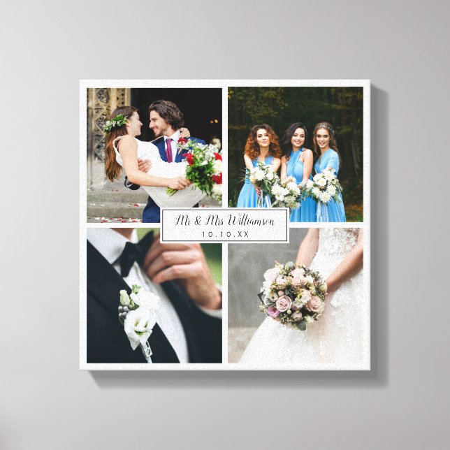 Elegant Personalized Wedding Day Photo Collage Canvas Print (Front)