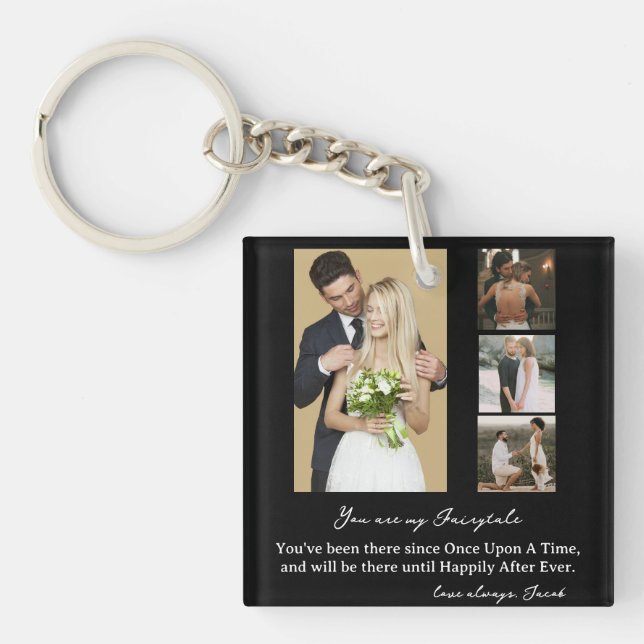 Elegant Personalized Wedding Day Photo Collage  Keychain (Front)