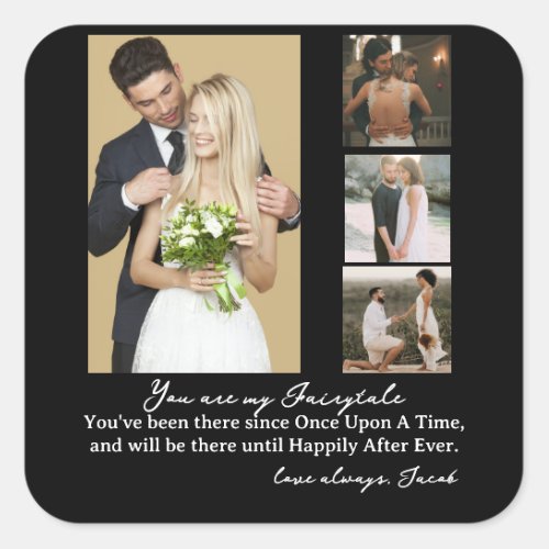 Elegant Personalized Wedding Day Photo Collage  Square Sticker
