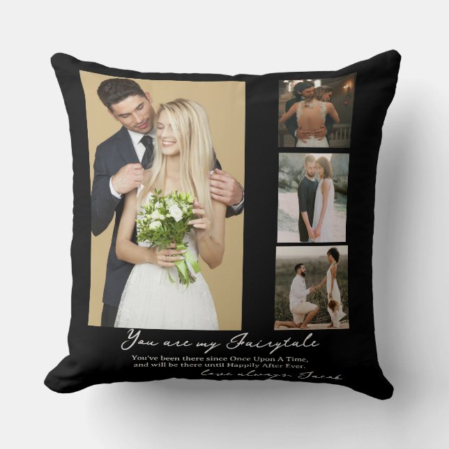 Elegant Personalized Wedding Day Photo Collage  Throw Pillow (Front)