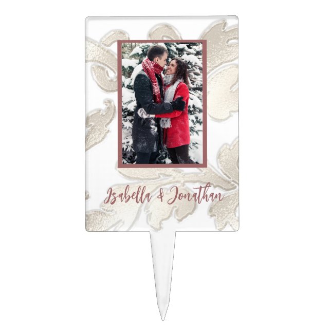 Elegant Personalized Wedding Photo Cake Topper (Front)