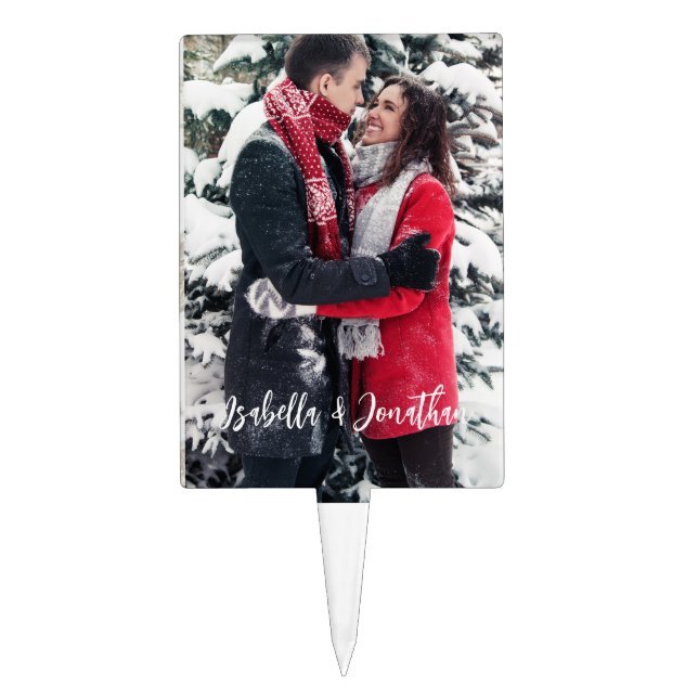 Elegant Personalized Wedding Photo Cake Topper (Front)