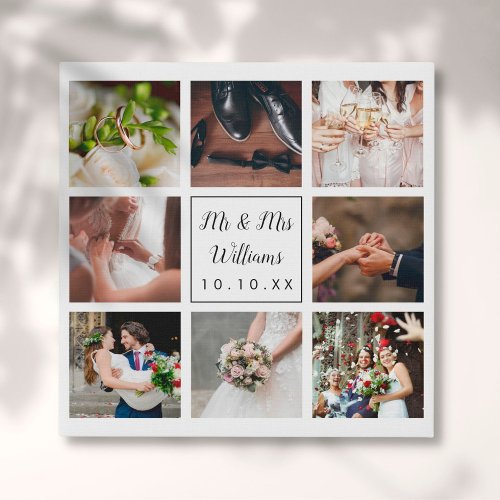 Elegant Personalized Wedding Photo Collage Faux Canvas Print