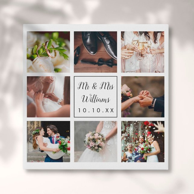 Elegant Personalized Wedding Photo Collage Faux Canvas Print (Creator Uploaded)