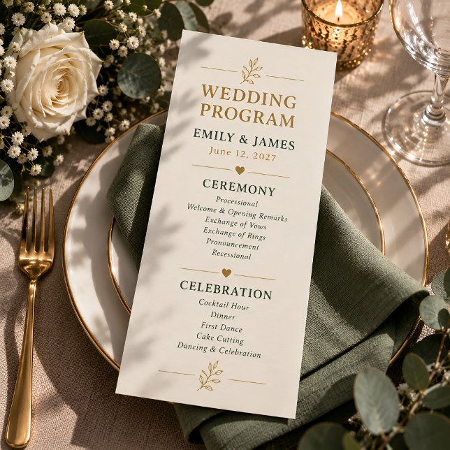Elegant Personalized Wedding Program Gold Green (Creator Uploaded)