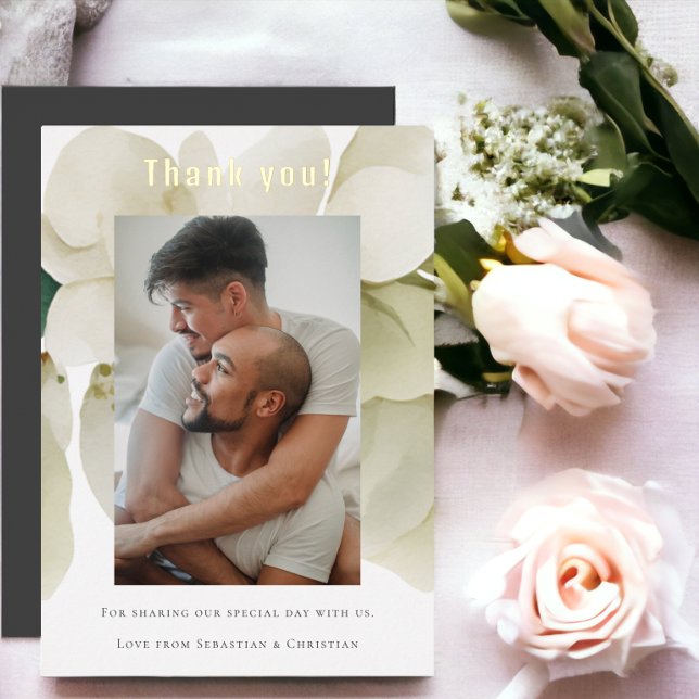 Elegant Personalized Wedding Thank You Card (Elegant Personalized Wedding Thank You Card from Ricaso. Delicate real foil detail. Add own photo.)