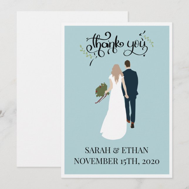 Elegant Personalized Wedding Thank You Cards (Front/Back)
