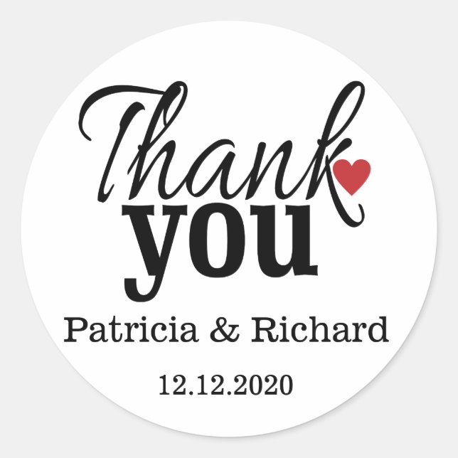 Elegant Personalized Wedding Thank You Favor Classic Round Sticker (Front)