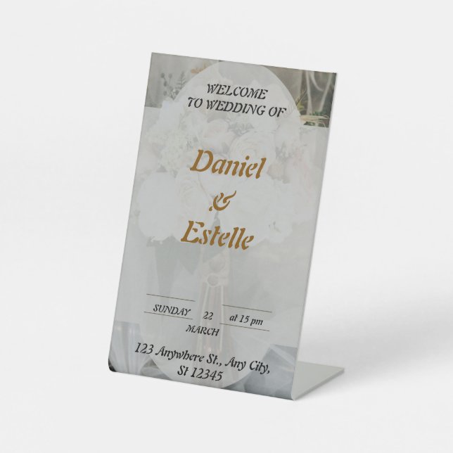 elegant personalized wedding welcom pedestal sign (Front)