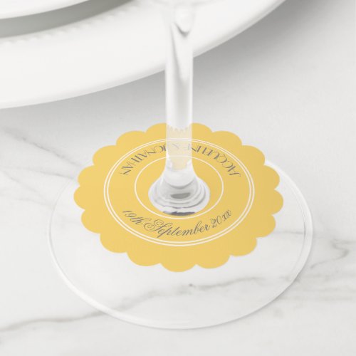 Elegant personalized wedding yellow wine glass tag