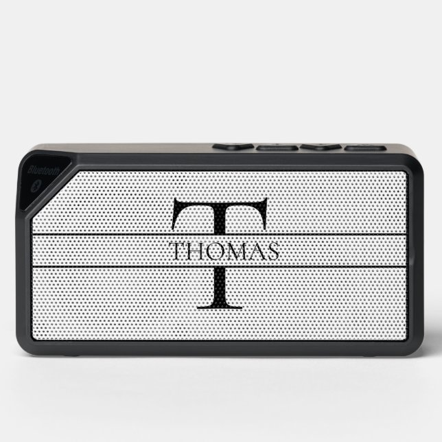 Elegant Personalized White Monogrammed Custom Name Bluetooth Speaker (Front)