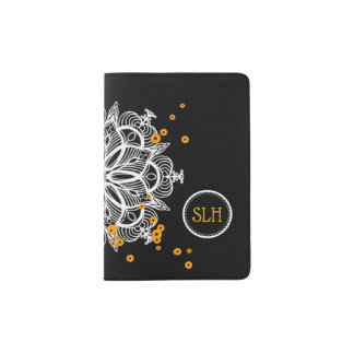 Elegant personalized white rose mandala gold daisy passport holder