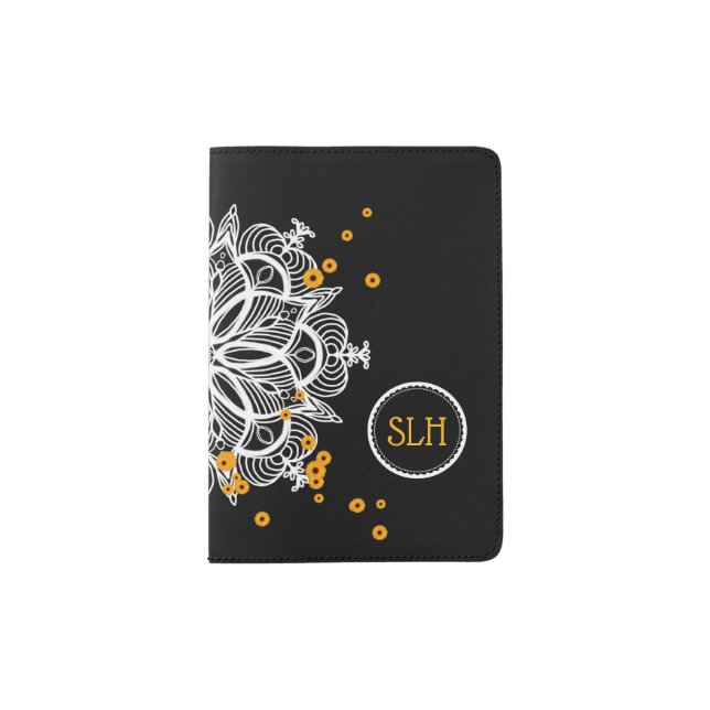 Elegant personalized white rose mandala gold daisy passport holder (Front)
