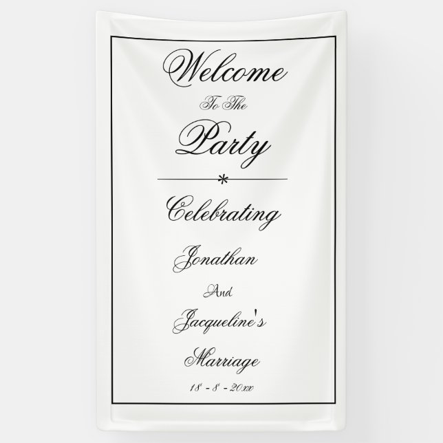 Elegant Personalized White Wedding Welcome Banner (Vertical)