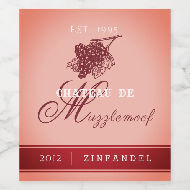 Elegant Personalized White Zinfandel Colored Wine Label (Single Label)