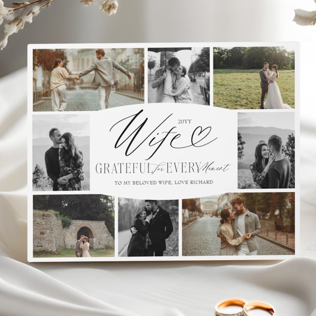 Elegant Personalized Wife Photo Collage Keepsake Plaque (Wife Grateful for Every Moment Photo Collage Plaque)