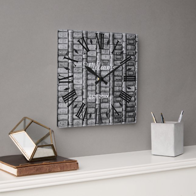 Elegant Personalized Wine Cork Square Wall Clock (Office)